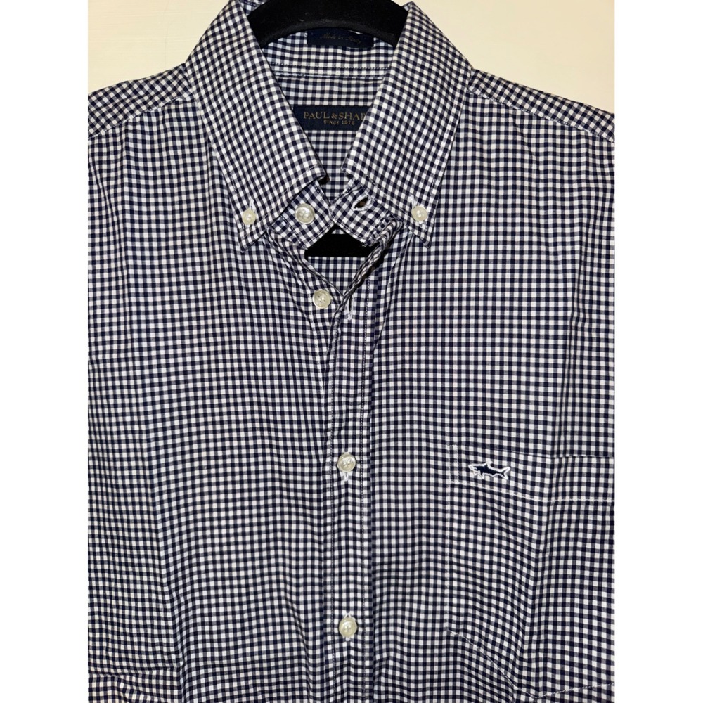 Paul & Shark Mens Gingham Button Down Shirt Navy White Italy Size S 15 38